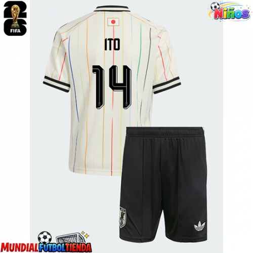 Camiseta Japón Junya Ito #14 Segunda Equipación Replica Mundial 2026 para niños mangas cortas (+ Pantalones cortos)